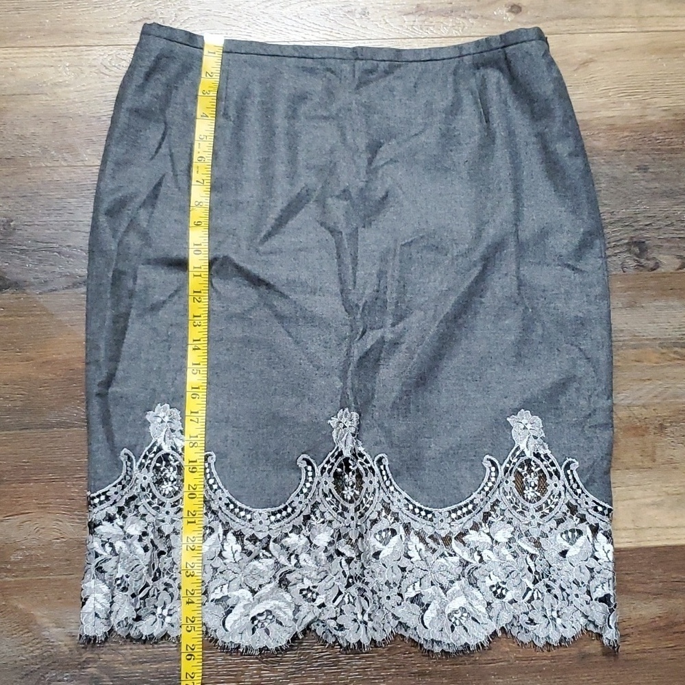 Escada cashmere wool grey lace trimmed side zip skirt gorgeous